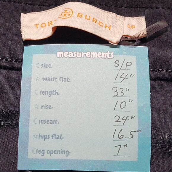 TORY BURCH Ponte Flare Black Pants Size S Gold-Tone Buttons Pull On Stretch - Picture 3 of 9